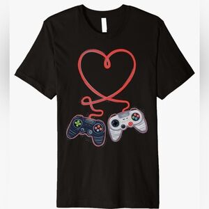 Black Gaming T-Shirt with Red Heart Design